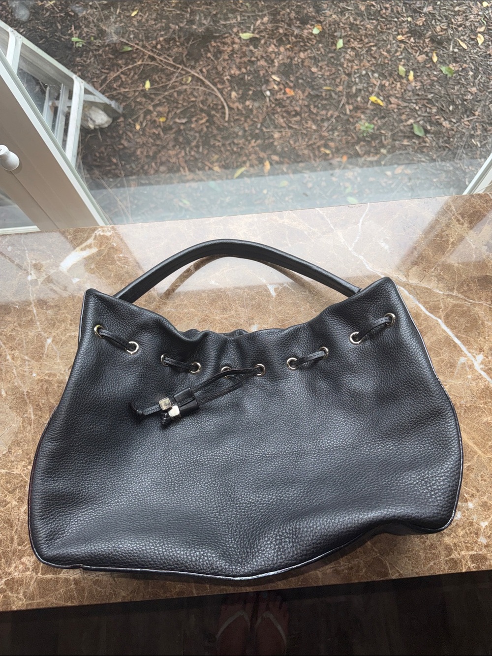 kate spade Black Pebbled Leather Drawstring Shoulder Tote